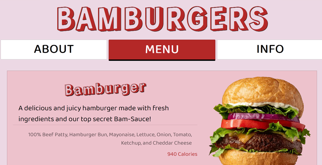 Bamburgers Restaurant Page
