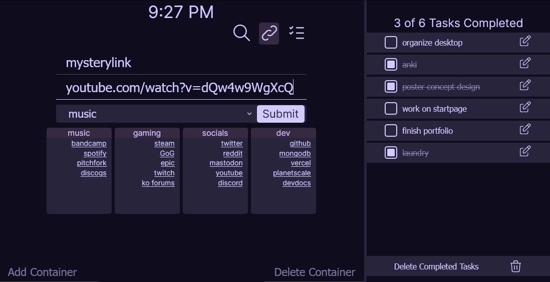 Boxy Startpage